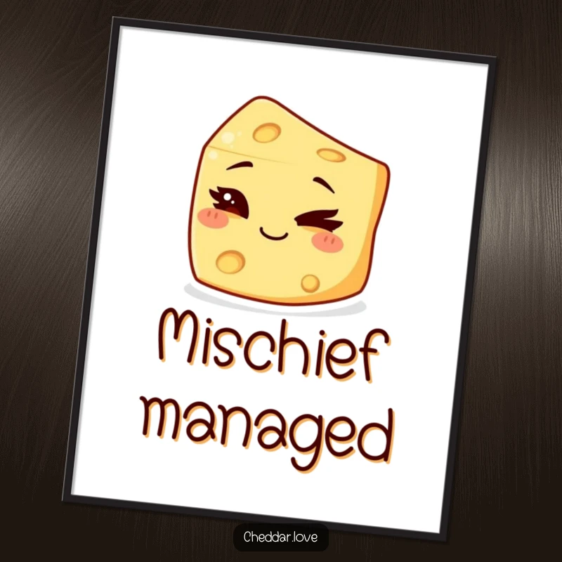 Funny Poster featuring a small chunk of cheese winking with a mischievous grin, creating a fun vibe.