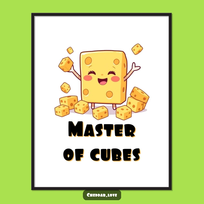 Funny Smiling Cheddar Cheese Juggling Poster - Playful Wall Art for Cheese Lovers