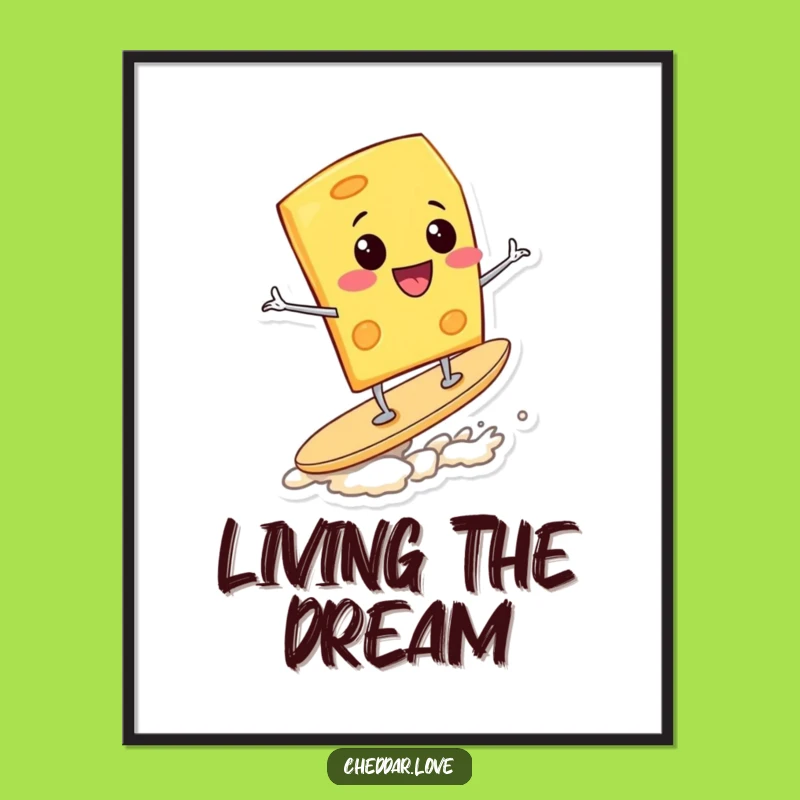 Funny Surfing Cheese Wedge Poster: Vibrant Wall Art of Snack Adventure - Decor Gift!