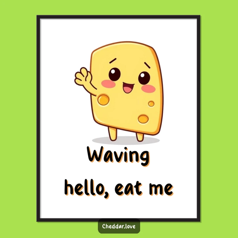 Funny Waving Cheese Wedge Poster: Hilarious Wall Art for a Cheerful Atmosphere