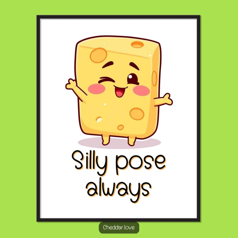 Funny Winking Cheese Poster: Silly block art, a vibrant and funny gift for walls!