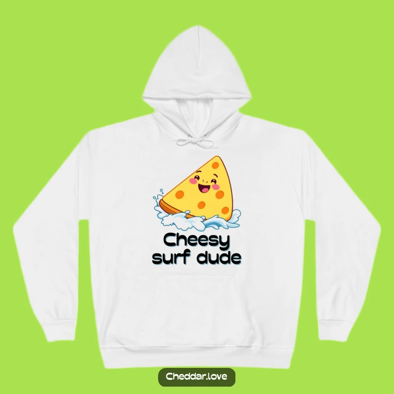 Funny Surfing Cheddar Cheese Hoodie - Cozy & Hilarious Beach Comfort