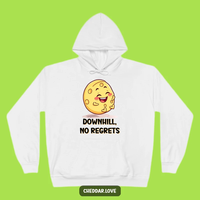 Funny Cheese Wheel Rolling Hoodie - Cozy Downhill Thrills, Perfect Present