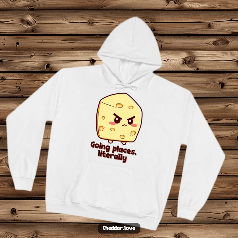 Funny hoodie portraying a focused cheese wedge, ready to conquer any task. A fantastic funny gift for the driven individual.