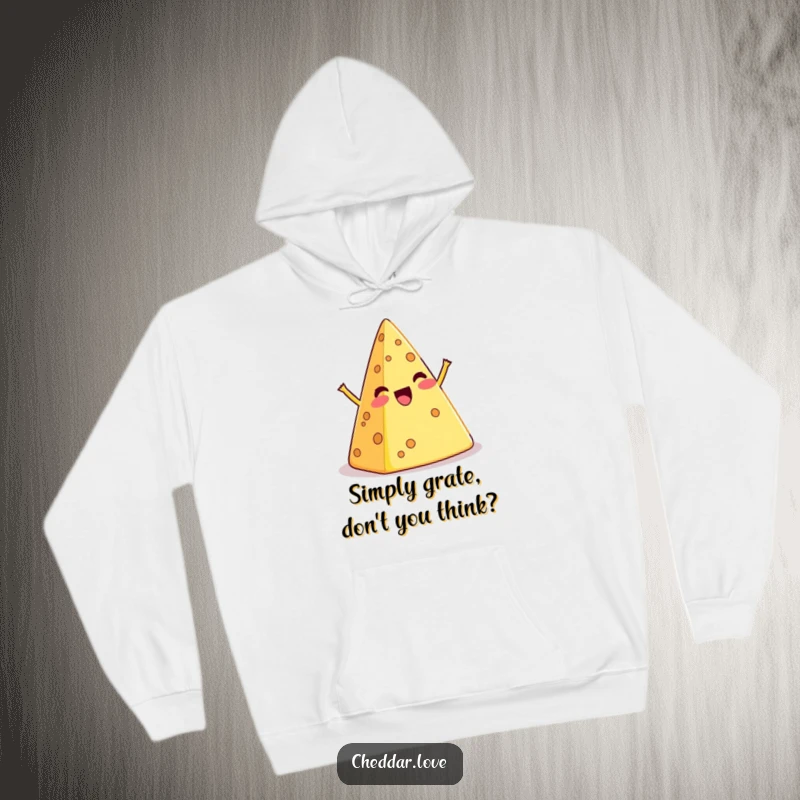 Funny hoodie depicting a cartoon cheese pyramid in a funny, exaggerated wobble, ideal for cozy, humorous wear.