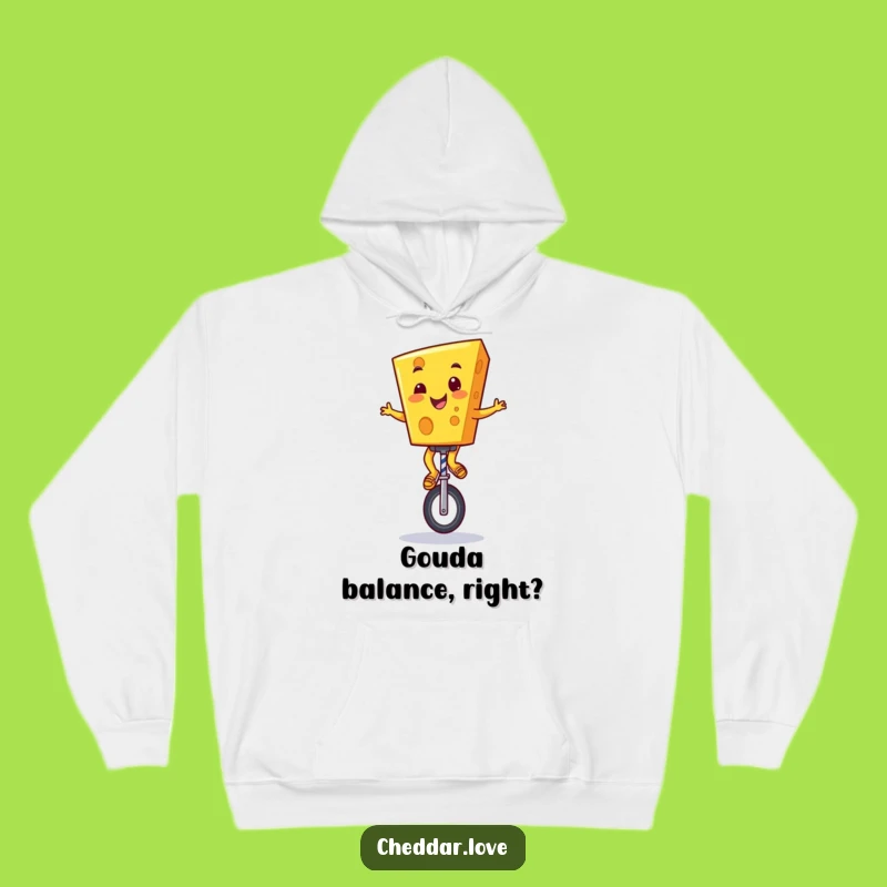 Funny Cheddar Cheese Unicyclist Hoodie: Cozy & Hilarious Cartoon Cheese Gift Wear