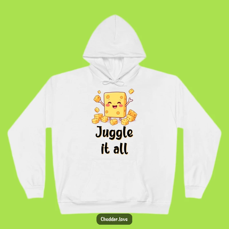 Funny Smiling Cheddar Cheese Juggling Hoodie - Cozy & Hilarious Comfort
