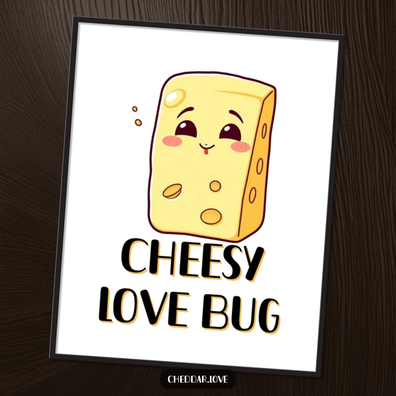 Funny Free Printable Wall Art: A grinning cheese wedge blowing a kiss, adding lighthearted and quirky charm.