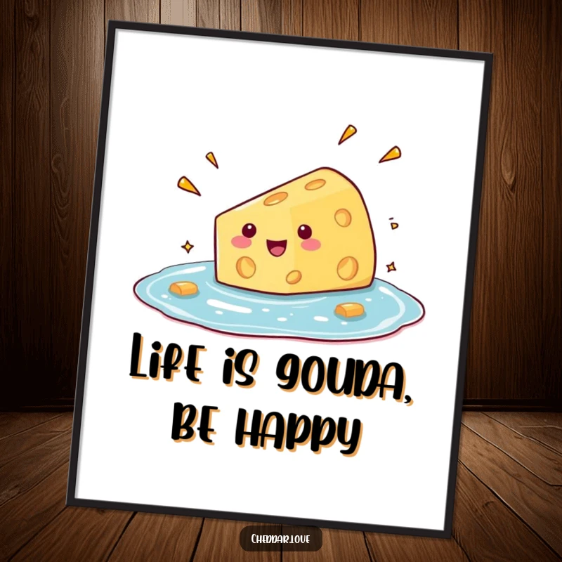 Funny Free Printable Wall Art: Cheesy wedge comically diving into a pool of metaphorical glee, humor decor.