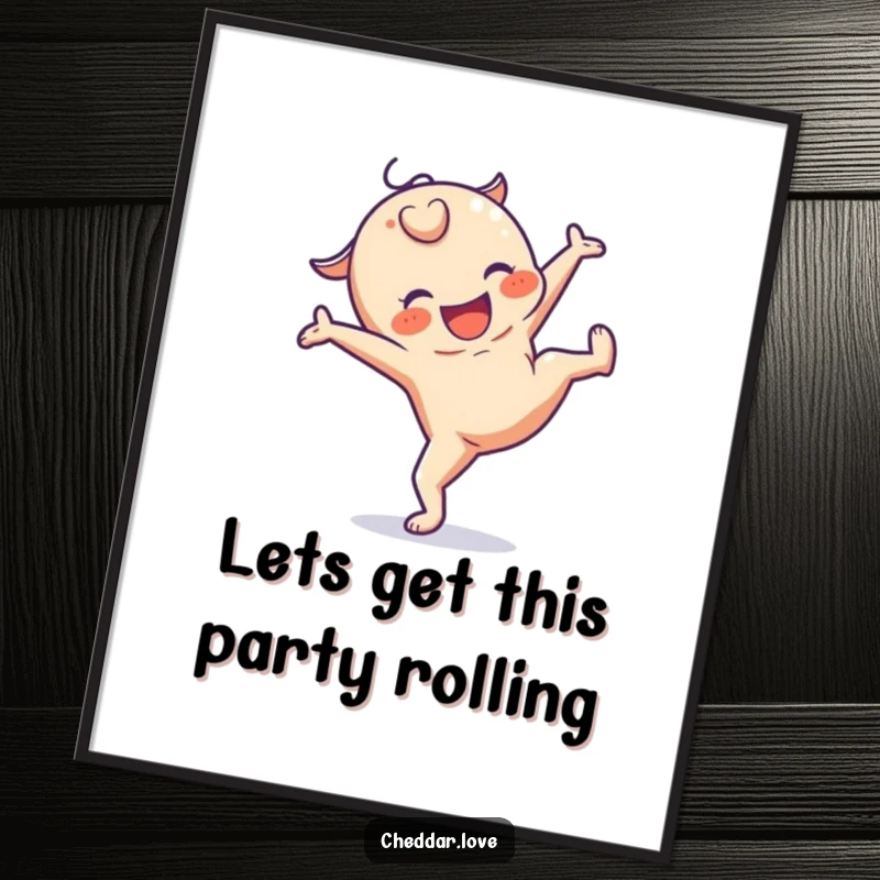 Funny Free Printable Wall Art of a cheesy character doing an enthusiastic cartwheel, full of life and humor.