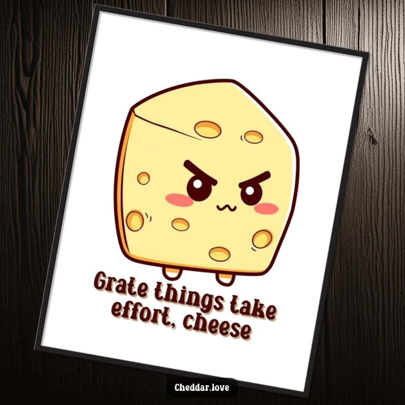 Funny Free Printable Wall Art: A cheese wedge with a determined expression, geared up and ready to embark on a fitness journey.