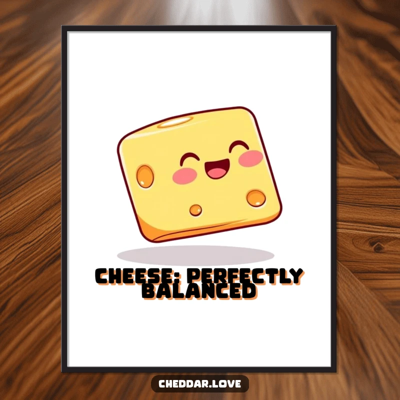 Funny Free Printable Wall Art: A block of cheese joyfully balancing on its corner, bringing whimsical art.