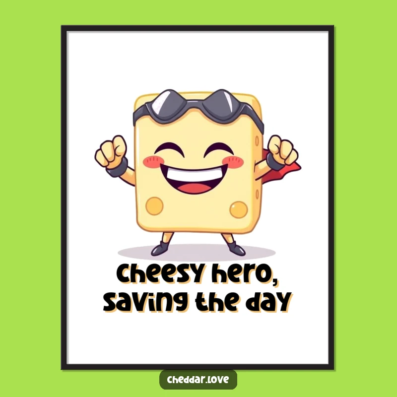 Free Printable Wall Art: Funny Cheese Hero Cube Superpower Downloadable Art