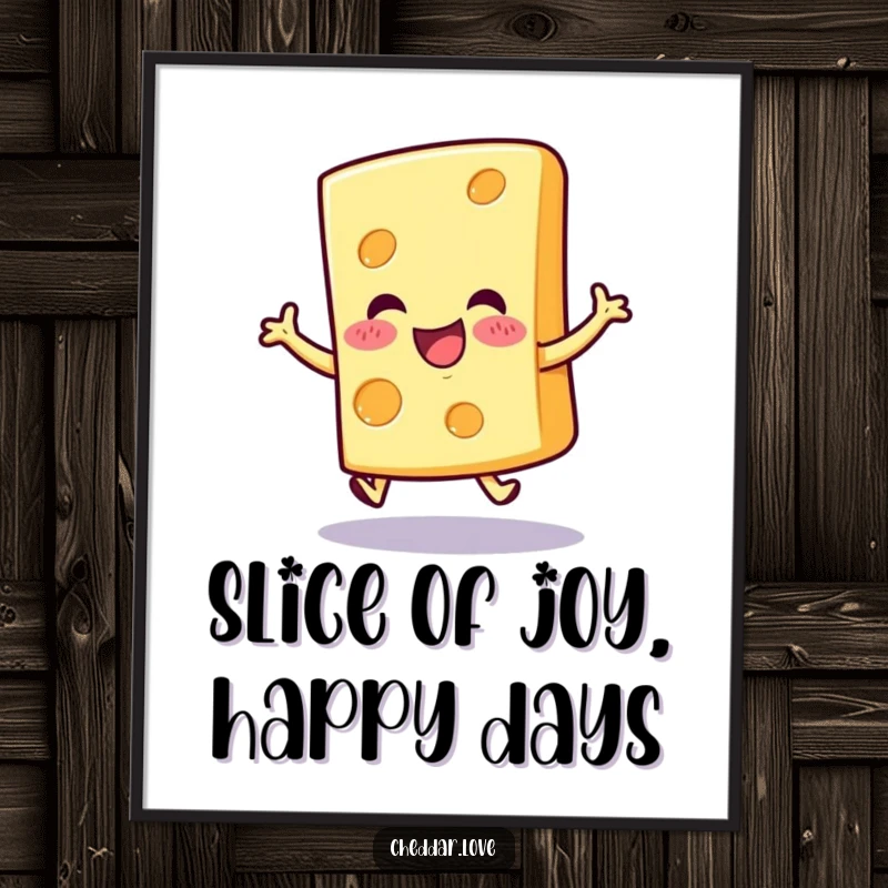 Funny Free Printable Wall Art: a cheerful cheese slice doing a happy hop, bringing playful energy to any space.