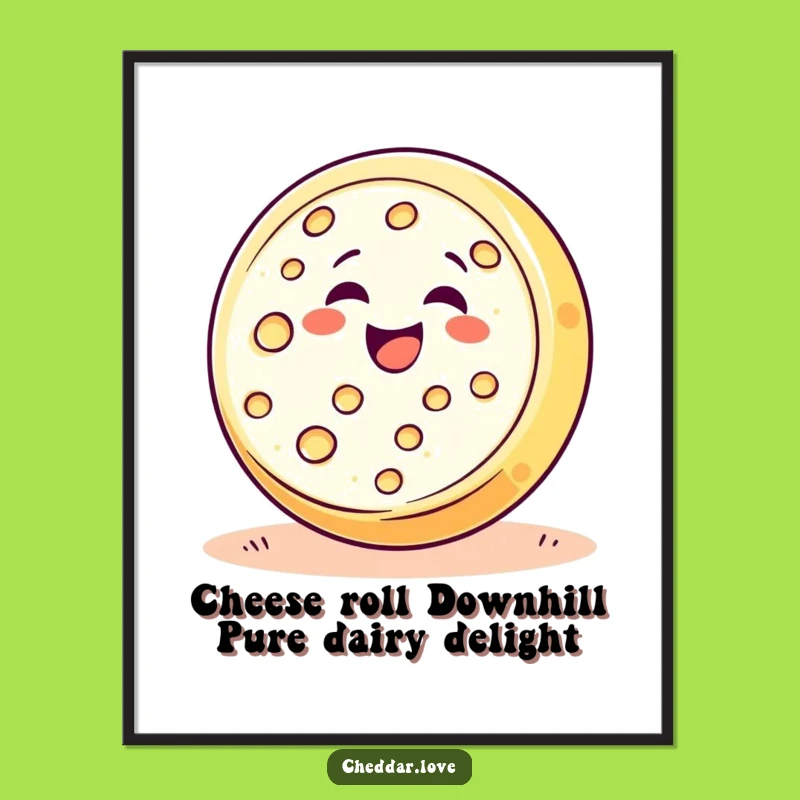 Free Printable Wall Art: Happy Cheese Wheel for Funny Downloadable Kitchen Decor