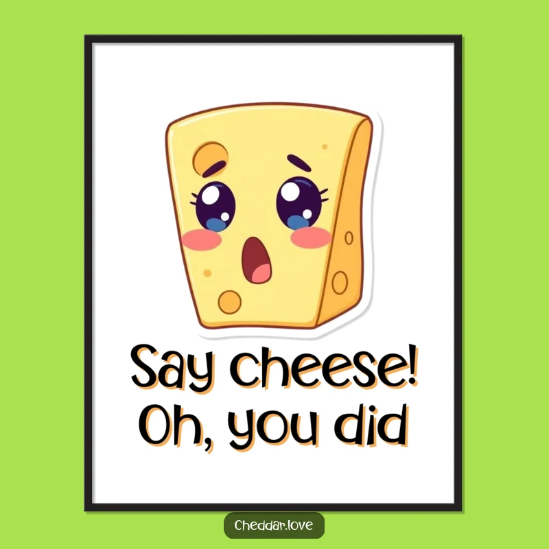 Free Printable Wall Art: Surprised Cheese Slice, Funny Downloadable Art for Kitchen