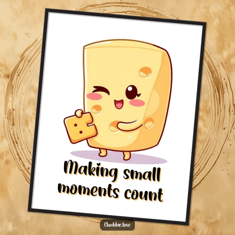 Funny Free Printable Wall Art of a cheese wedge giving a sly wink while holding a miniature cracker.