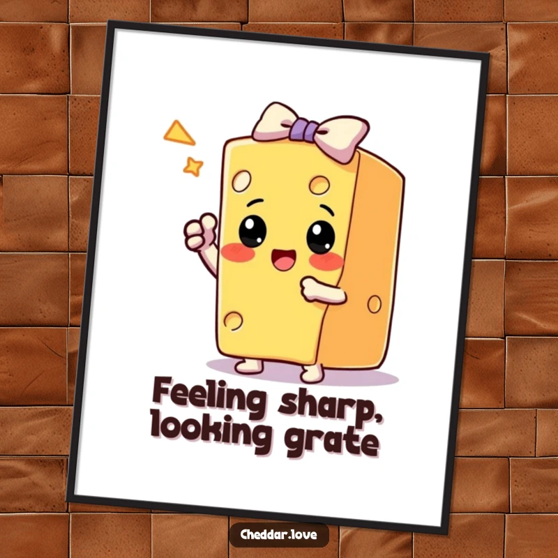 Funny Free Printable Wall Art: a block of cheese takes a proud, triumphant bow after completing a spectacular trick.