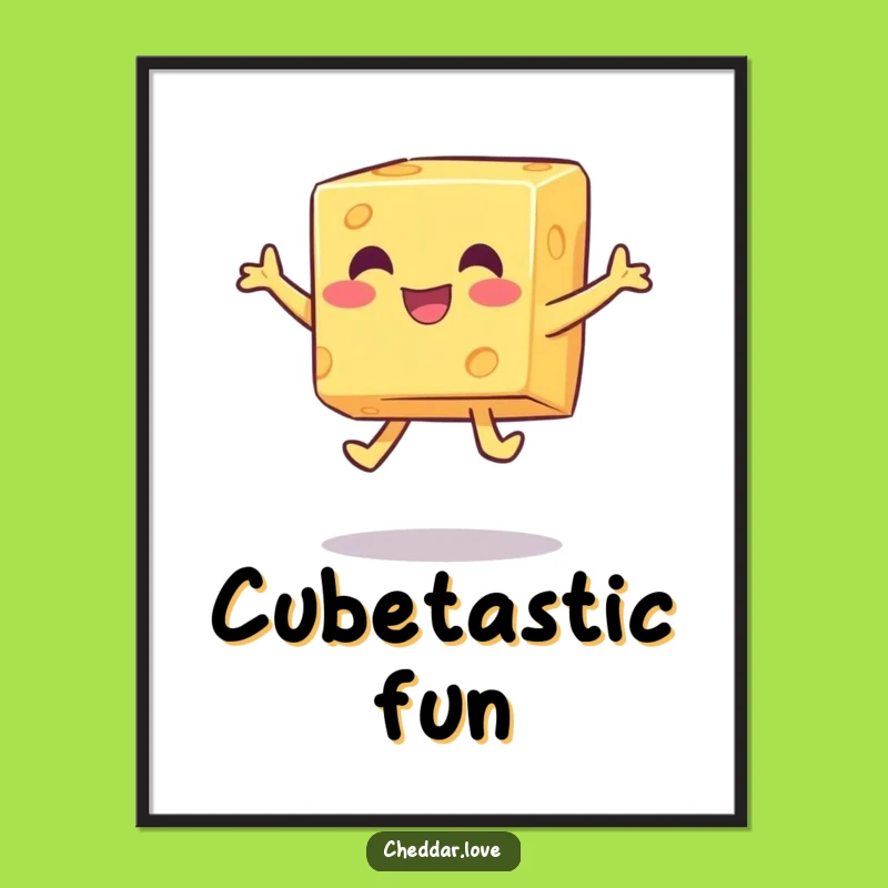 Funny Free Printable Wall Art: Jumping Cheese Cube - Downloadable Decor