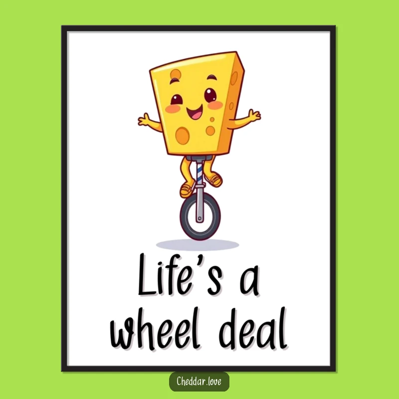 Funny Free Printable Wall Art: Laughing Cheddar Cheese Unicyclist, DIY Downloadable Decor