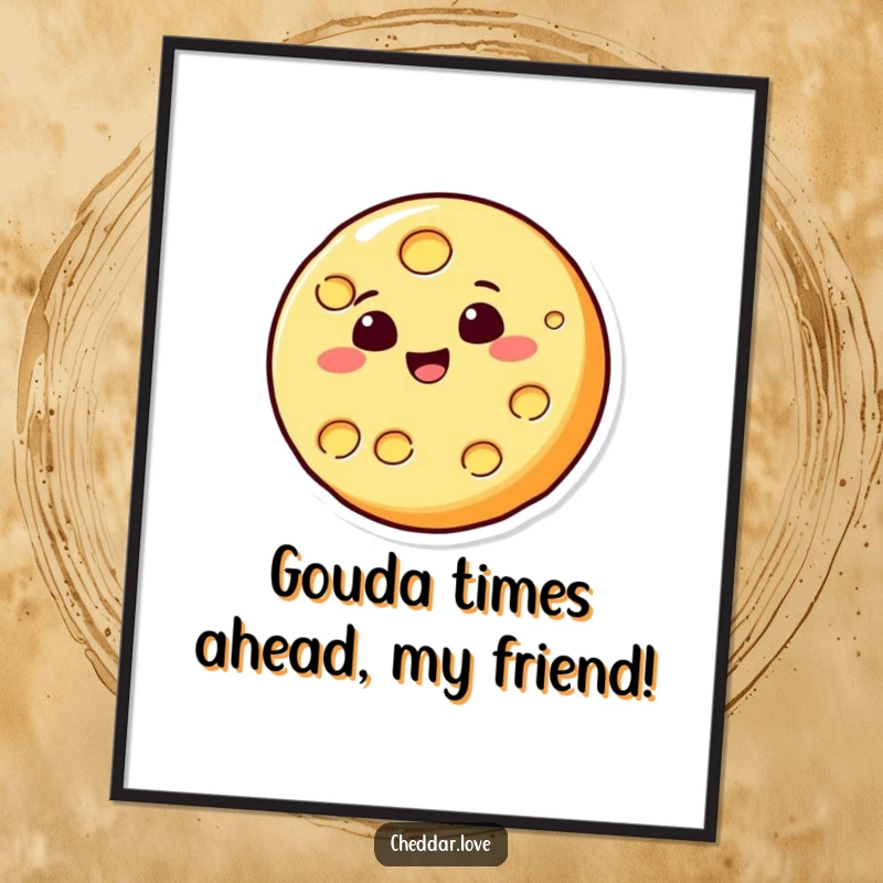 Funny Free Printable Wall Art: A circular slice of cheese cheerfully bounces like a playful ball, bringing smiles.