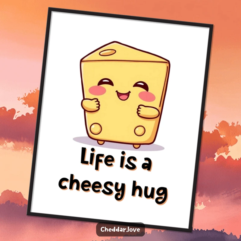 Funny Free Printable Wall Art: A smiling wedge of cheese extends a warm, friendly hug, creating cozy decor.