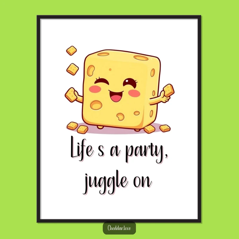 Free Printable Wall Art: Witty Juggling Cheese Cube for Downloadable Decor
