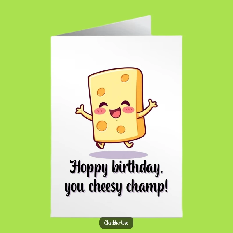Free Printable Birthday Card: Hopping Cheese Slice Funny Downloadable Greeting Gift