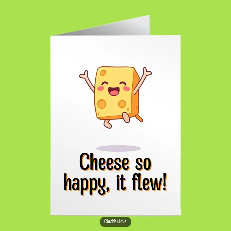 Free Printable Birthday Card: Joyful Cheese Block Leaping Funny Downloadable Card