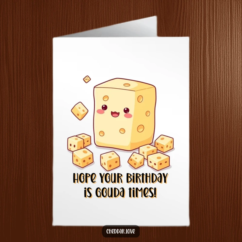Funny Free Printable Birthday Card featuring a cheese block skillfully juggling smaller cubes, a DIY gift delight.