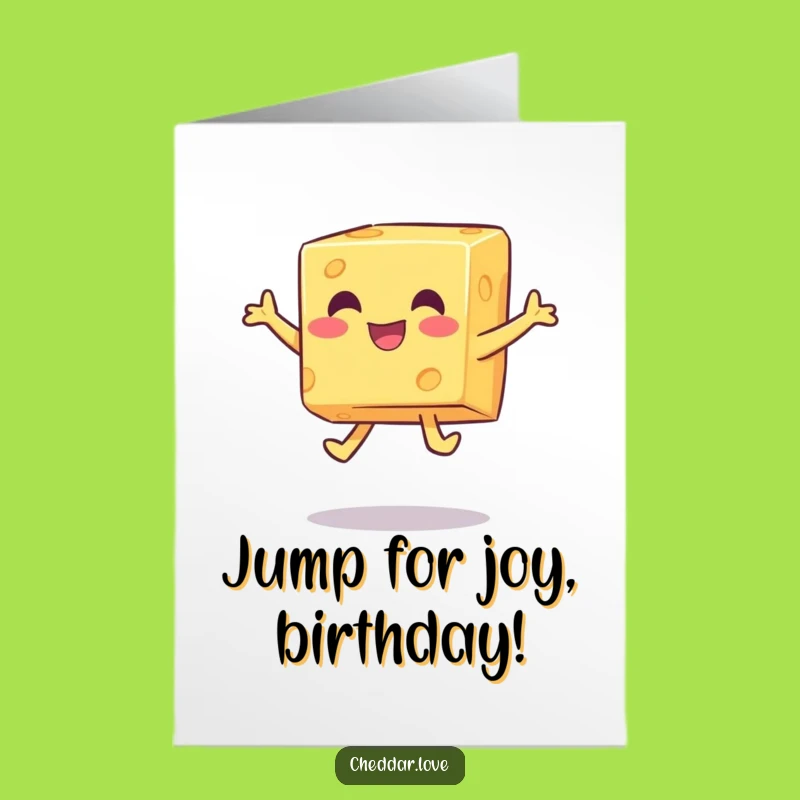 Free Printable Birthday Card: Jumping Cheese Cube - Funny Downloadable Gift