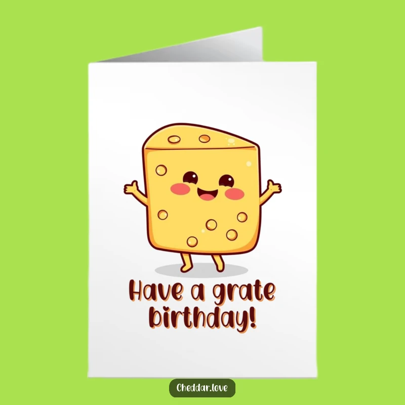 Free Printable Birthday Card: Smiling Cheddar Cheese Dance Funny Birthday Downloadable Gift