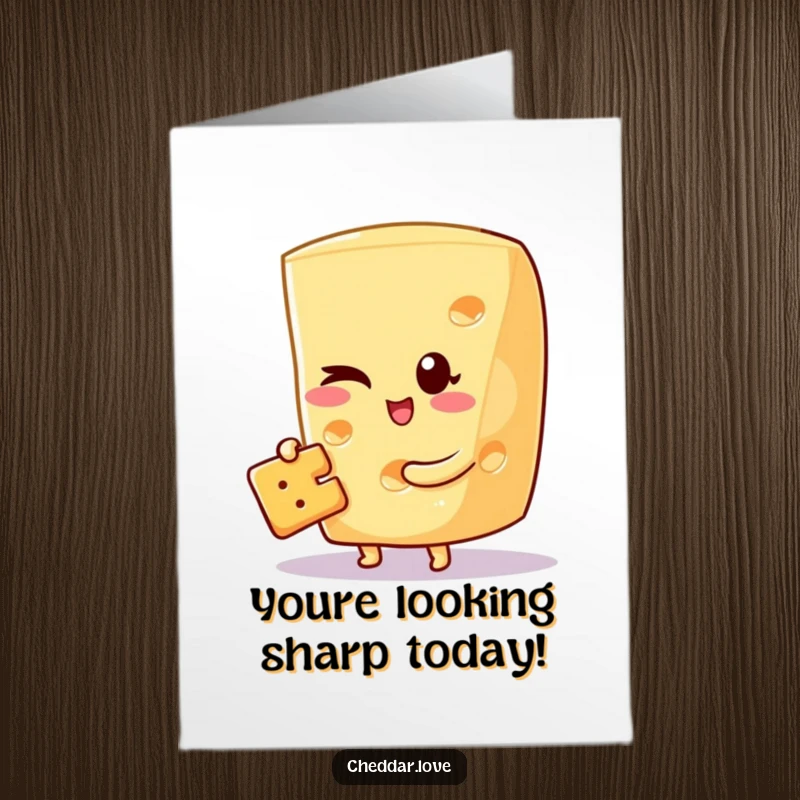 Funny Free Printable Birthday Card of a cheese wedge winking mischievously while holding a tiny cracker.
