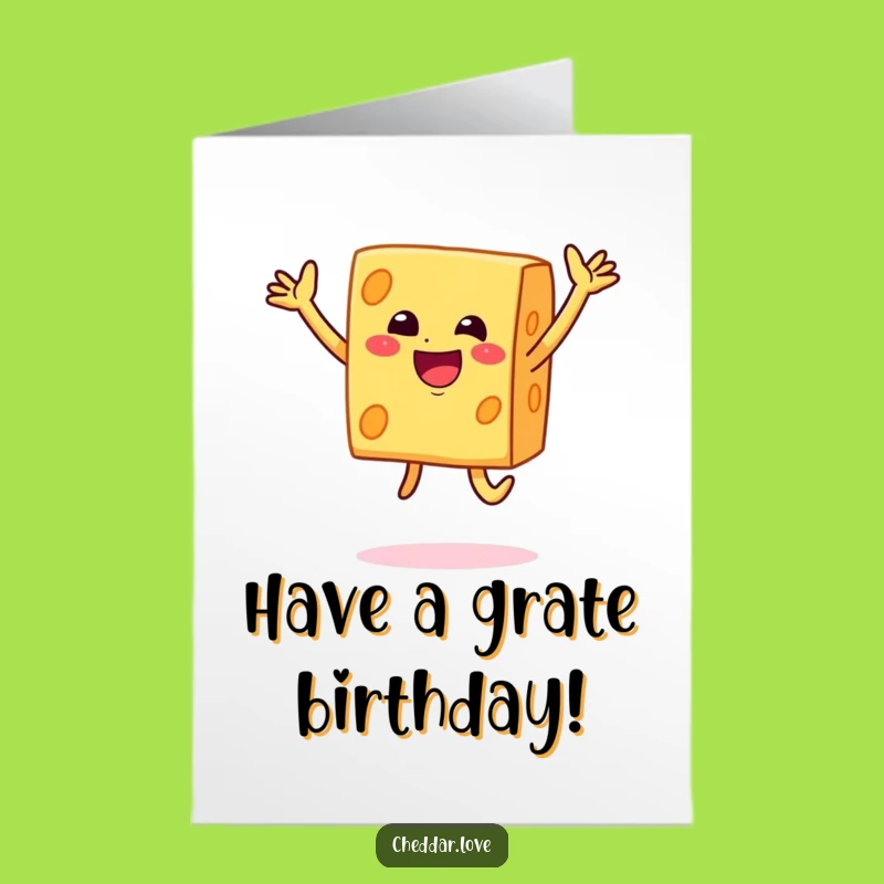 Free Printable Funny Birthday Card: Jumping Cheese Celebration - Downloadable Gift
