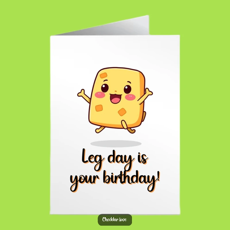 Free Printable Funny Birthday Card: Jumping Cheese Character, Hilarious Downloadable Gift