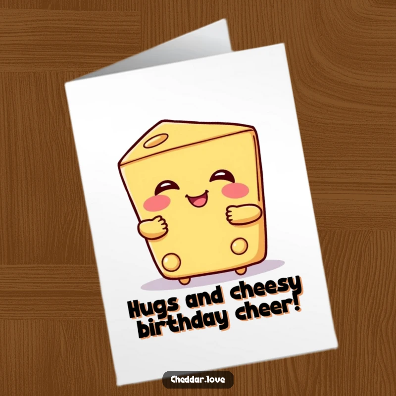 Funny Free Printable Birthday Card: A smiling wedge of cheese gives a big, warm, friendly hug.
