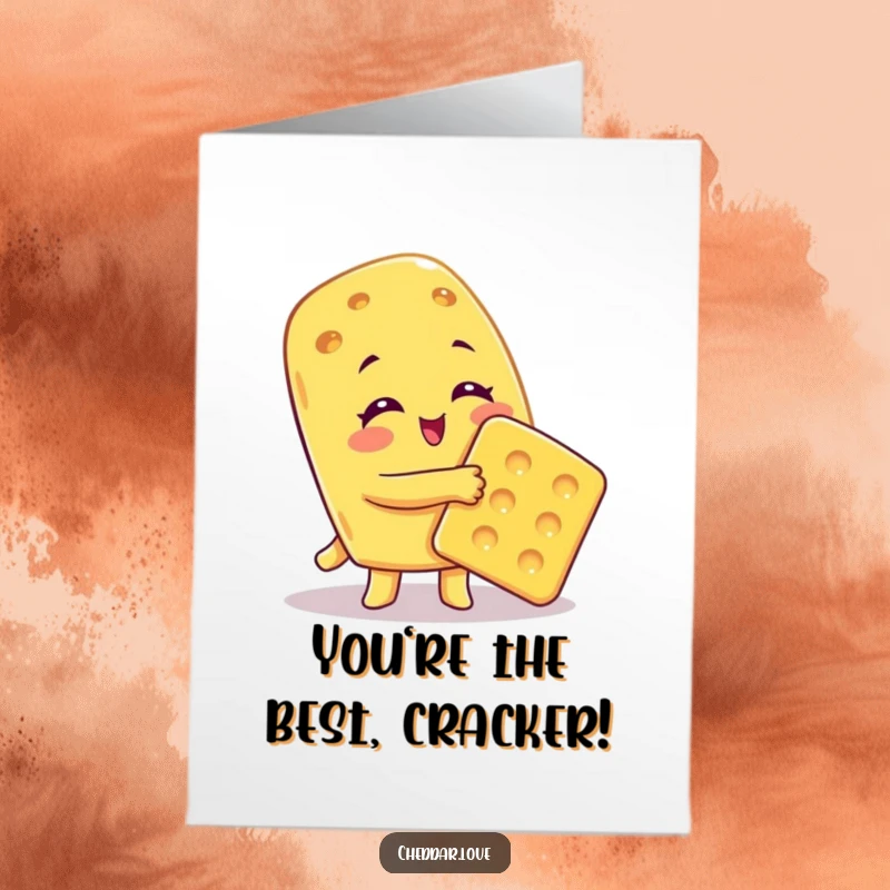 Funny free printable congratulations card with a cheese character embracing a cracker in a big, warm hug.