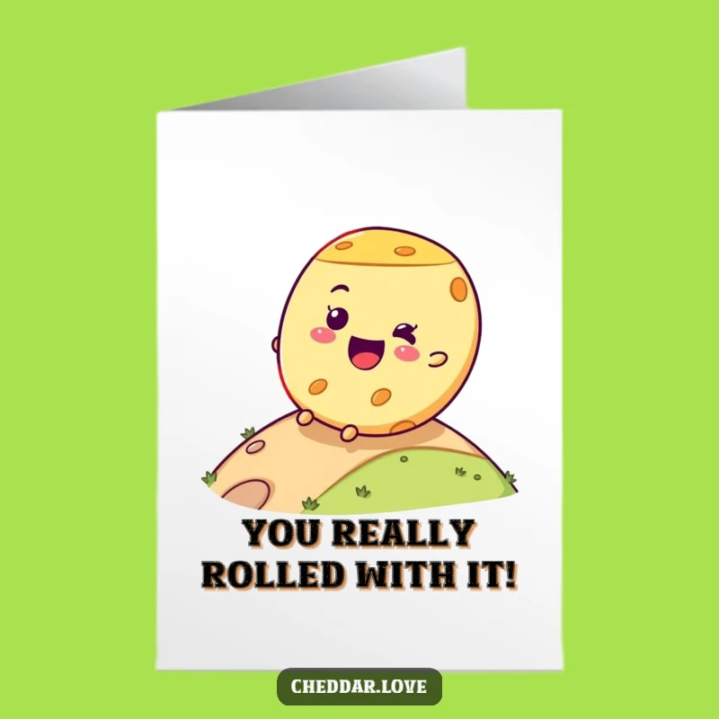Free Printable Congrats Card: Joyful Rolling Cheese Wheel - Hilarious Downloadable Gift!