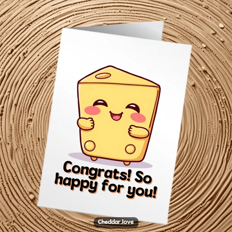 Funny Free Printable Congratulations Card: A wedge of smiling cheese offers a warm, friendly hug to celebrate success.