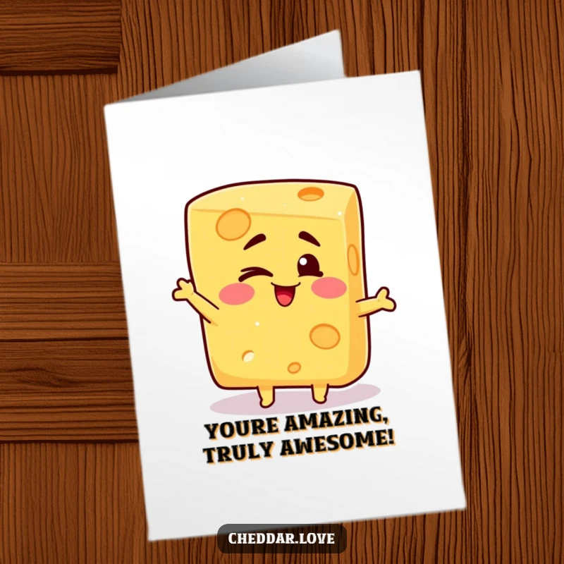 Funny Free Printable Congratulations Card: A block of cheese winks playfully and poses sillily to celebrate your success.