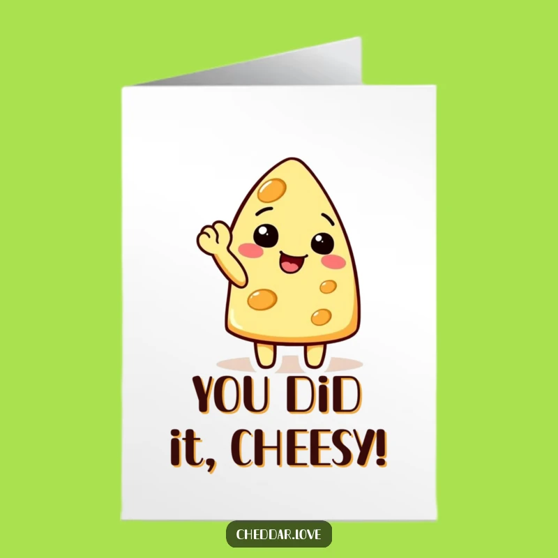 Free Printable Funny Cheese Congrats Card: Waving Victory - Downloadable Celebration Gift