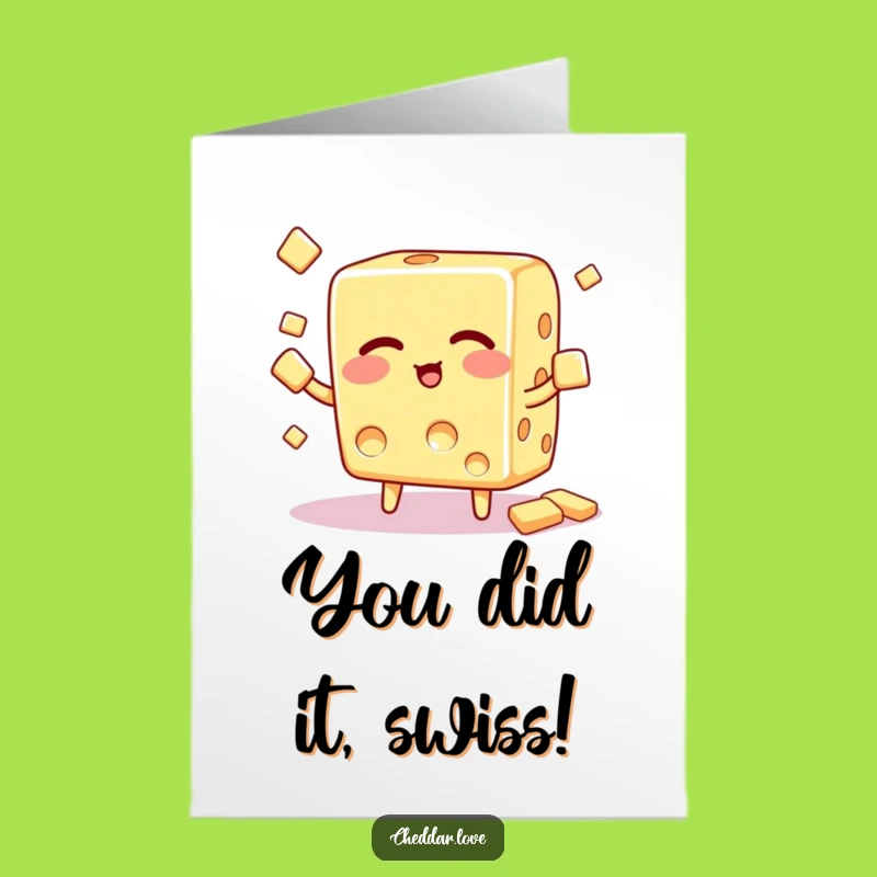 Free Printable Congrats Card: Juggling Cheese Cube Funny Downloadable for Success