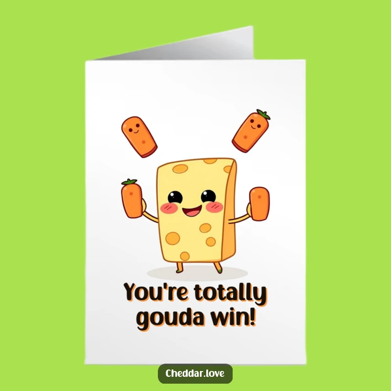 Free Printable Congrats Card: Cheesy Juggling Act, Joyful Downloadable Celebration