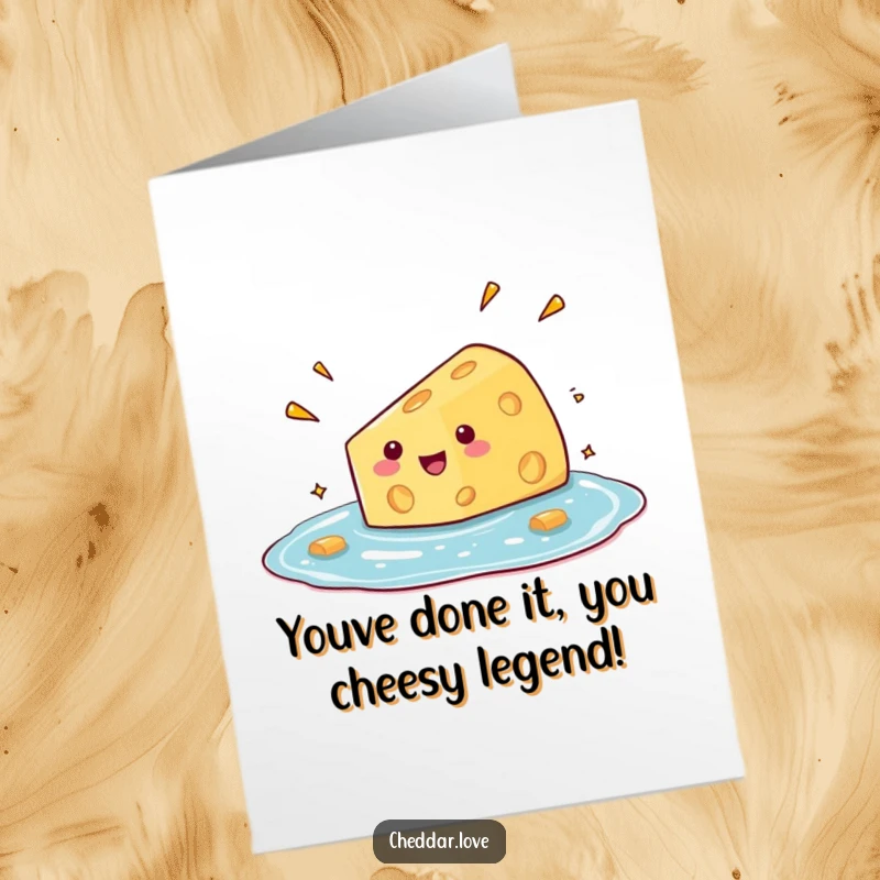 Funny Free Printable Congrats Card: Cheesy wedge joyfully diving into a pool, celebrating success with glee.