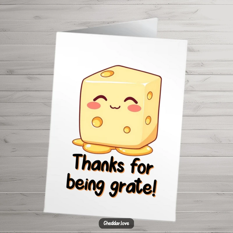 Funny Free Printable Thank You Card: Block of cheese with eyes closed, happily melting, expressing sincere thanks.