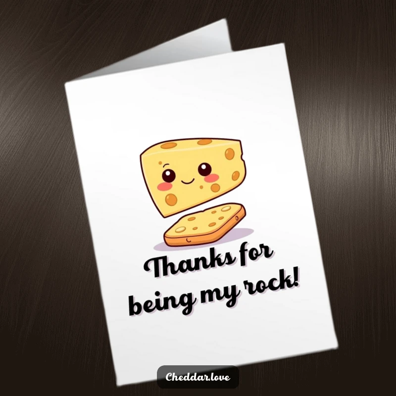 Funny Free Printable Thank You Card: A happy cheese slice wobbling on a cracker, a witty and humorous thank you.