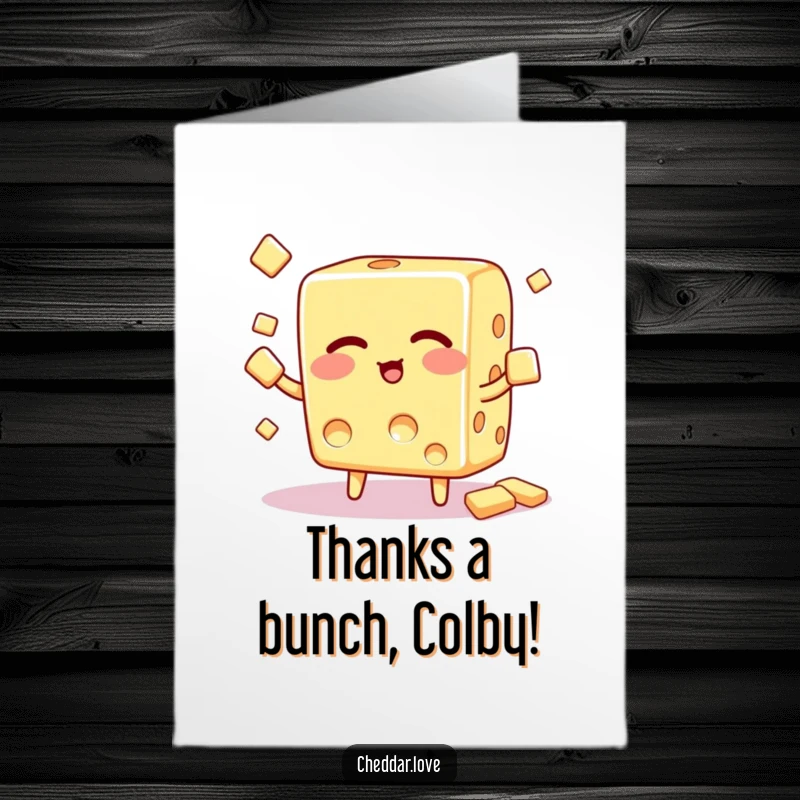 Funny Free Printable Thank You Card with a winking cheese cube tossing crackers, a unique way to say thank you.