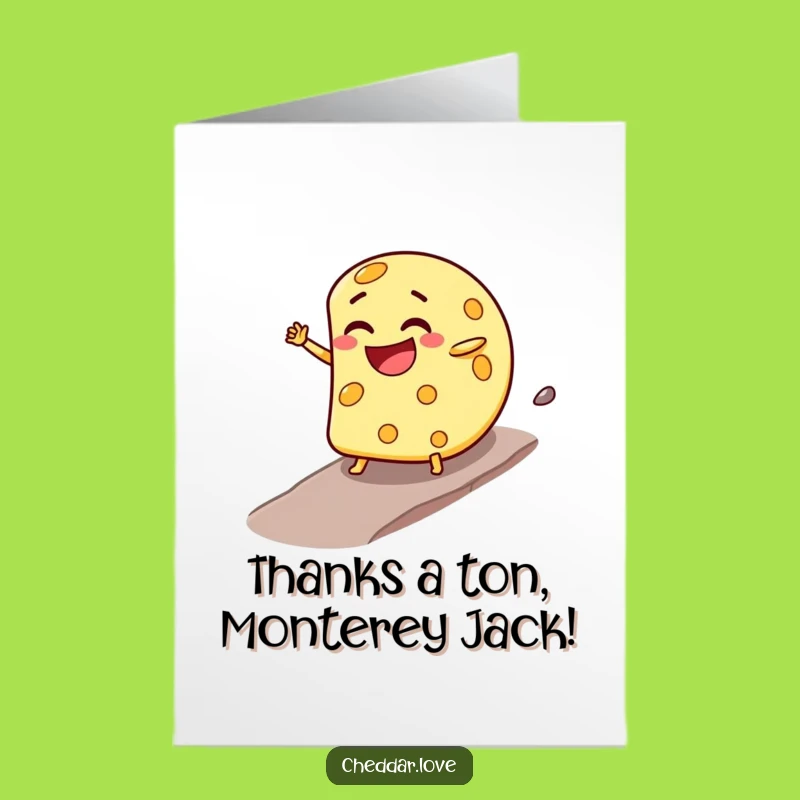 Free Printable Thank You Card: Rolling Cheese Wheel Funny Gratitude Downloadable