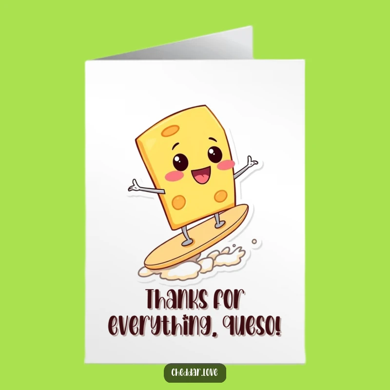 Free Printable Thank You Card: Surfing Cheese Wedge Funny Gratitude Downloadable
