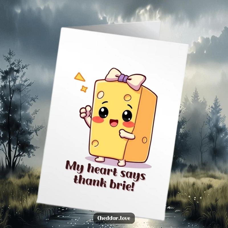 Funny Free Printable Thank You Card: a block of cheese takes a triumphant bow after a trick, showing gratitude.